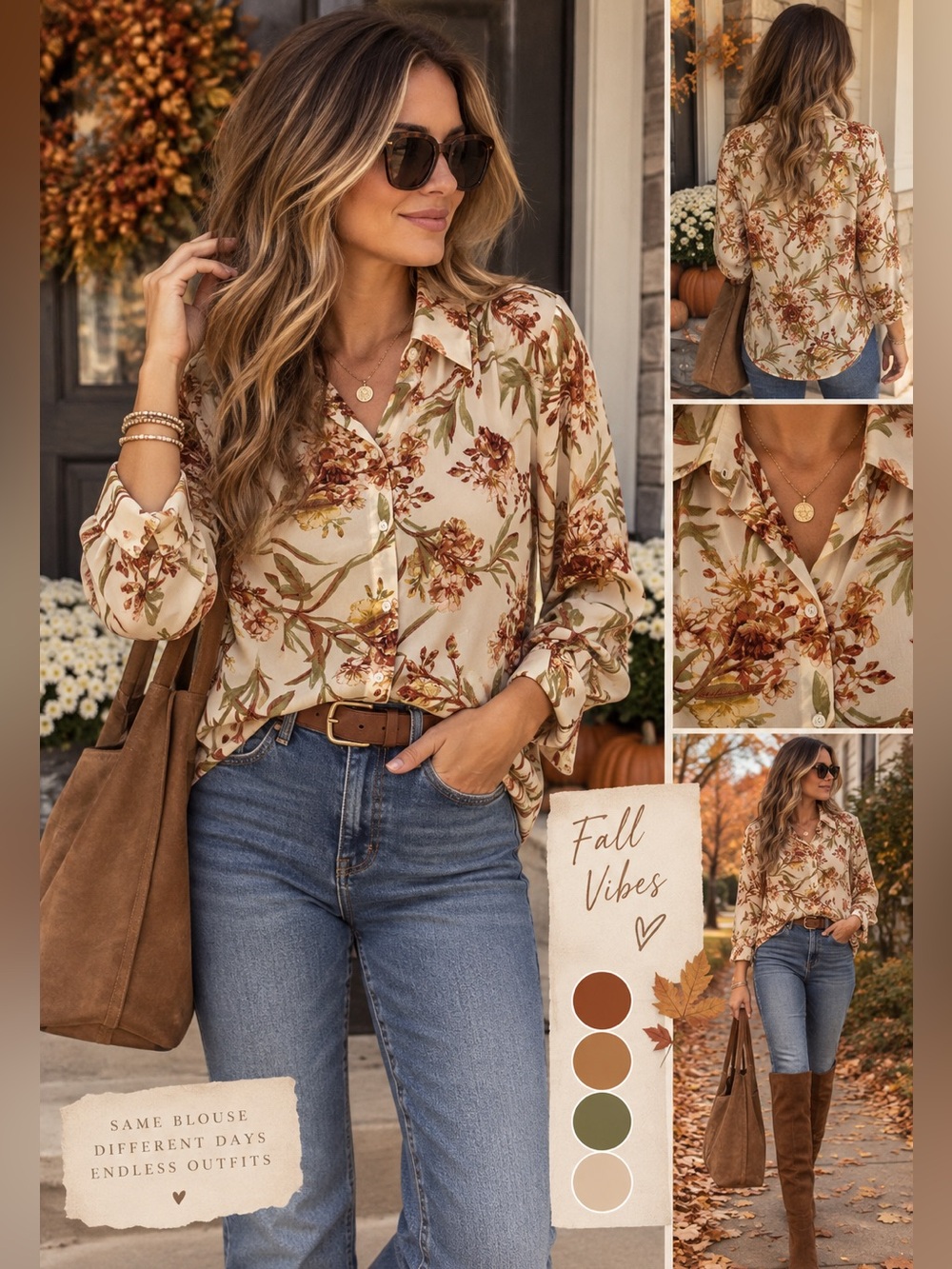 H&M Floral Button Down Blouse Women's Size 12
Cream Cottagecore Fall 🍁